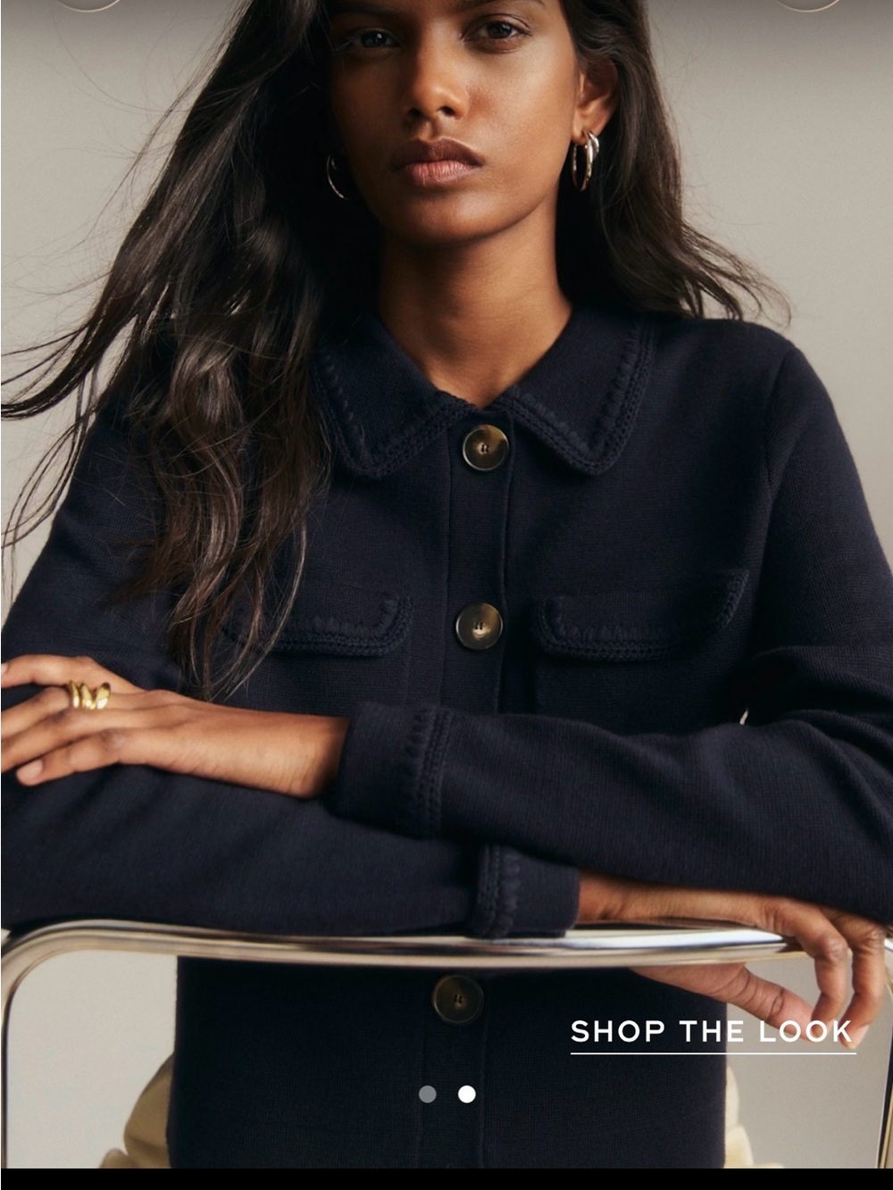 Sezane Betty - Navy Button-Front Knit Cardigan